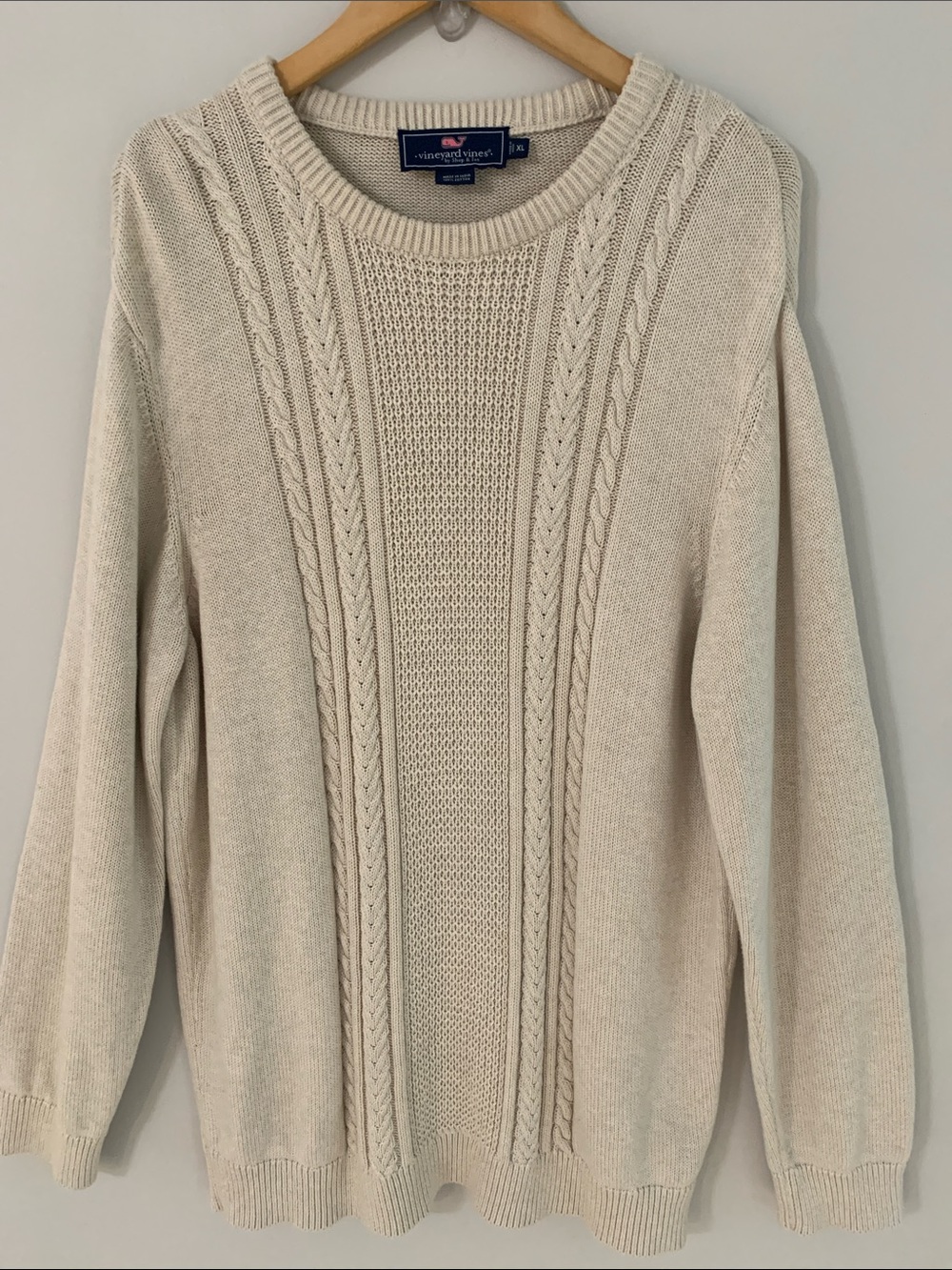 Vineyard Vines Men’s Cable Knit Crew Neck Sweater Cream XL Fisherman Preppy Fall